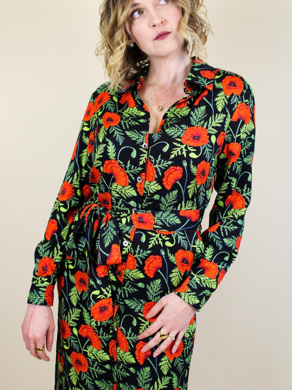 Hemloya Zaha Midi Shirt Dress in Orange Poppy Print - Picture 2 of 11